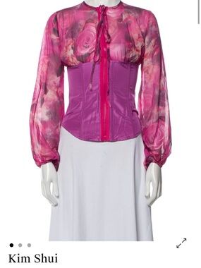 Kim Shui Magenta and Rose Floral Sheer Corset Blouse